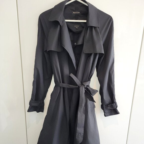 Massimo Dutti Minimalist Tie-Front Women's Black Trench Coat Size S - Picture 2 of 13